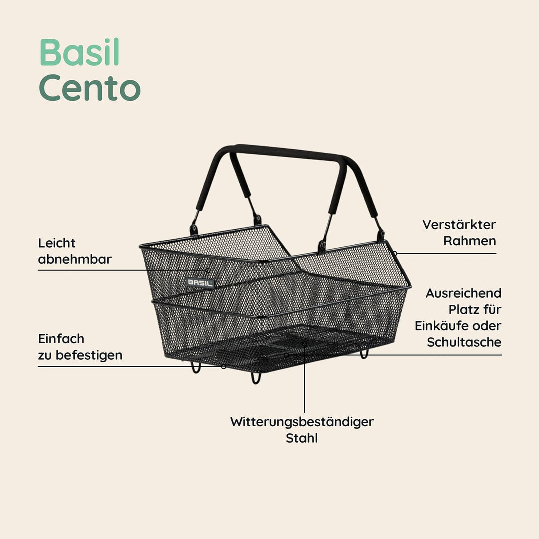Basil Cento MIK Fahrradkorb, Schwarz – abschliessbares MIK-System inkl., wetterfest, robust, 21 Lite