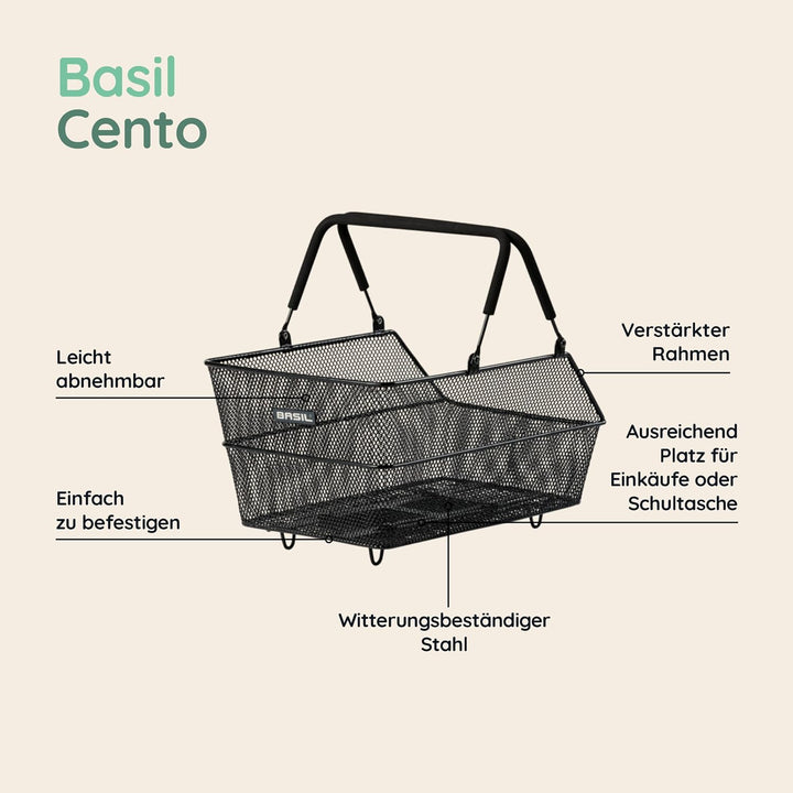Basil Cento MIK Fahrradkorb, Schwarz – abschliessbares MIK-System inkl., wetterfest, robust, 21 Lite
