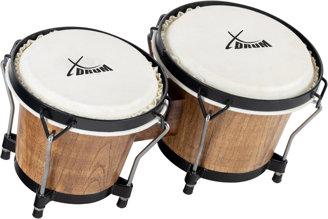 XDrum Bongos Club Set - 6" Macho und 7" Hembra - Naturfelle - professionelles Stimmsystem - Schwarz