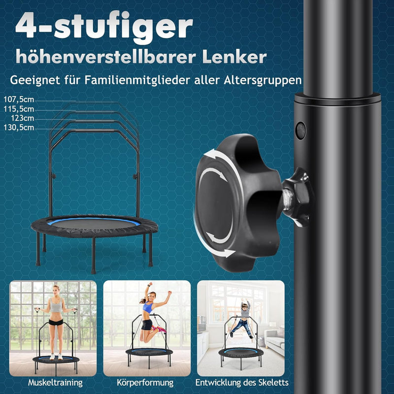 GYMAX Fitness Trampolin φ101cm, leise faltbares Mini Trampolin bis zu 150 kg Belastbar, Gartentrampo