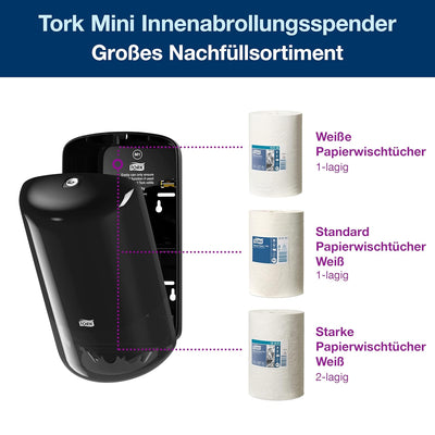 Tork 558008 Mini Innenabrollungsspender für M1 Papierwischtücher & Semy Top Handtuchrolle Mini, Inne