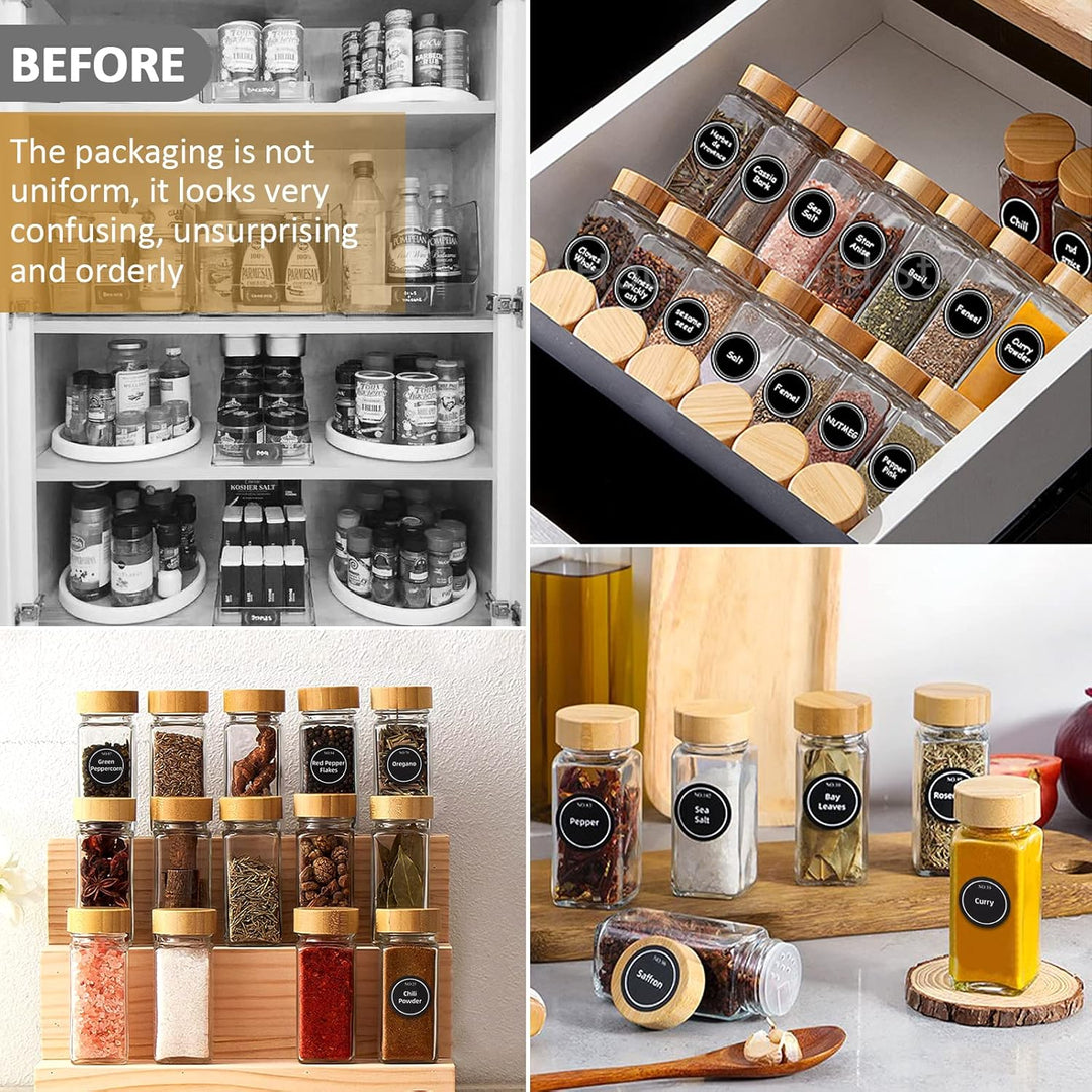 Gewürzgläser 24 Stück Set mit Gewürzetiketten,Quadratische 120 ml Gewürzdosen mit Trichter,Streueins