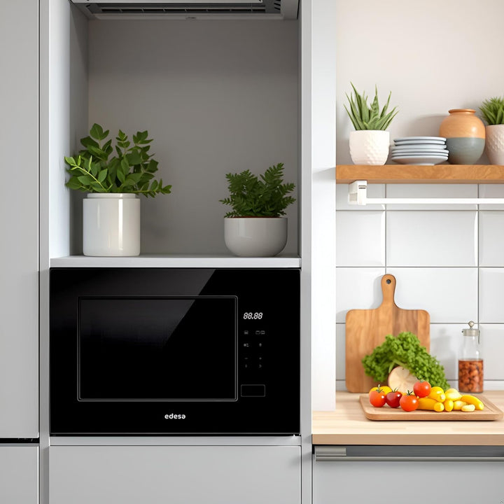 EDESA Einbau-Mikrowelle EMW-2021-IG BK, rahmenlos, grosse Kapazität, 20 Liter, Grillleistung 800 W,
