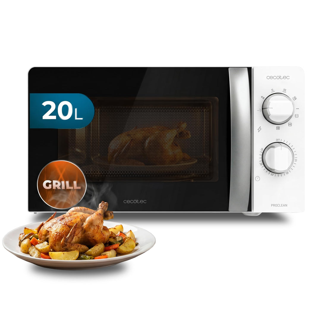 Cecotec Mikrowelle Proclean 2110 Wave mit Grill. 20 L, 700 W, 6 Stufen, Kompaktes Design, effiziente
