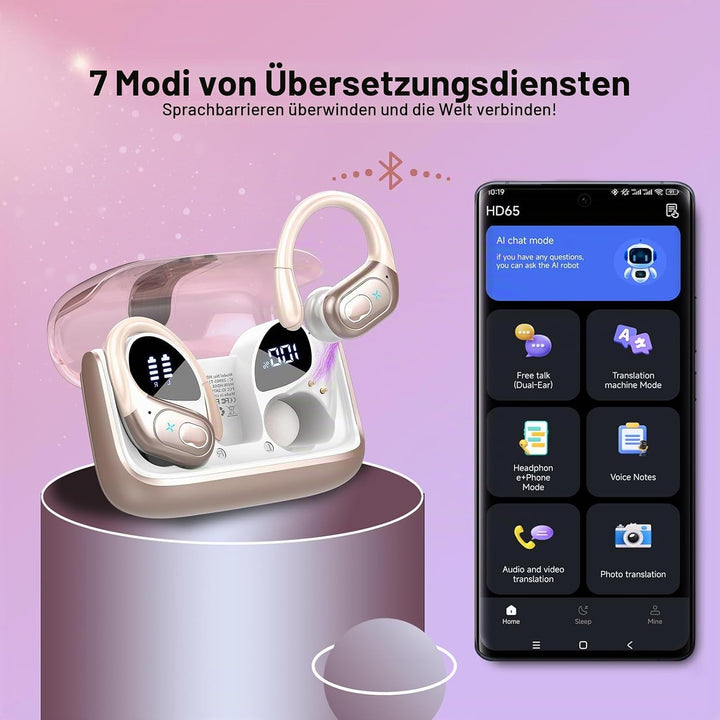 AI Kopfhörer Übersetzer, 3-in-1Bluetooth 5.4 Echtzeit Sprachübersetzer Kopfhörer 164 Sprachen mit Ap