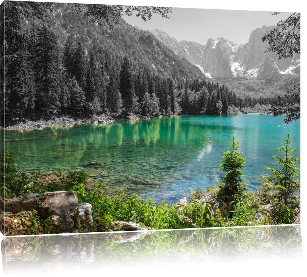 schöner See in einer Berglandschaft schwarz/weiss Format: 100x70 auf Leinwand, XXL riesige Bilder fe