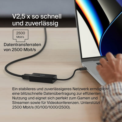 Belkin USB-C auf 2,5-Gb-Ethernet-Adapter, USB-IF-zertifizierter Thunderbolt 3 und 4/USB-C-LAN-Netzwe