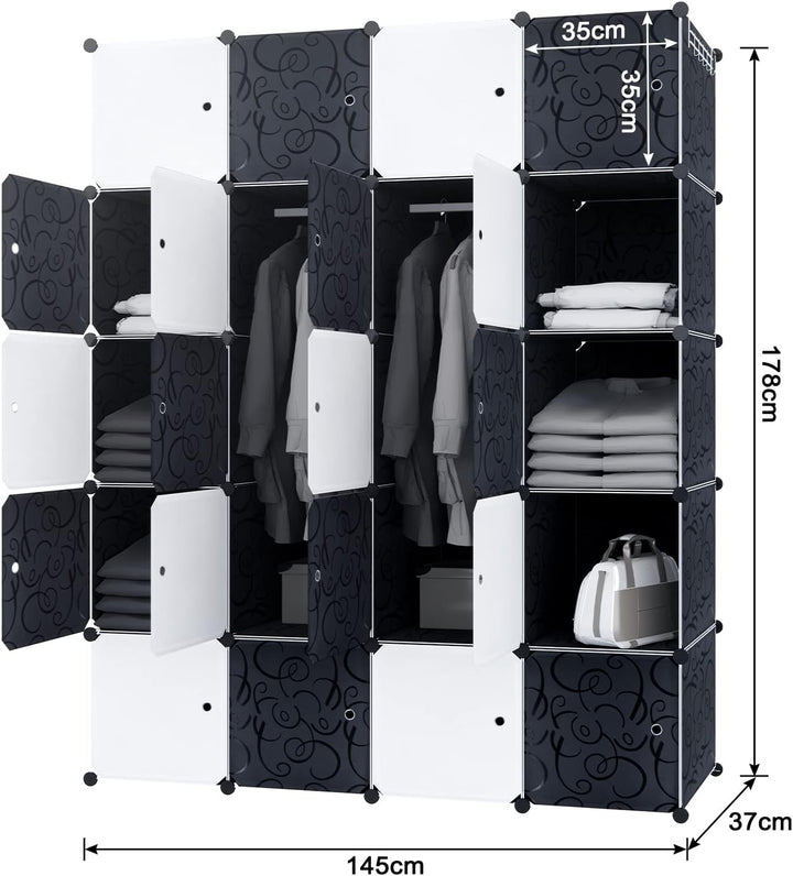 YUENFONG Kleiderschrank Regalsystem aus 20 Würfeln PP Material, Garderobenschrank mit Türen Tragbare