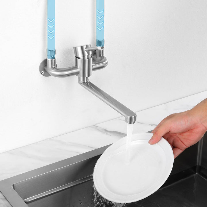 Wasserhahn Wandmontage für Garage/Waschküche, Wandarmatur Küche mit 1/2 Zoll Anschluss nach oben, Ei