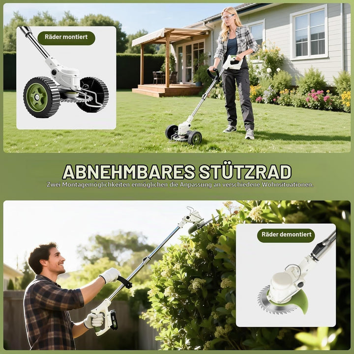 Akku Rasentrimmer mit Rädern,kabelloser Garten Freischneider