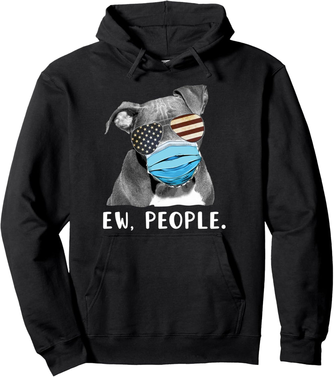 Pitbull Hund trägt eine Gesichtsmaske USA Flag Sonnenbrille Pullover Hoodie