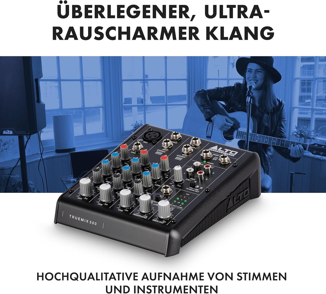 Alto TrueMix 500 Mischpult mit XLR Mic In und USB Audio Interface für Podcasting, Live Performance,