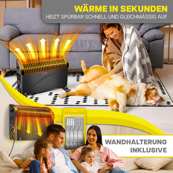 KESSER Konvektor 2000 Watt Heizgerät, 24h Timer | mit Frostwächter | stufenlose Thermosteuerung | Tu
