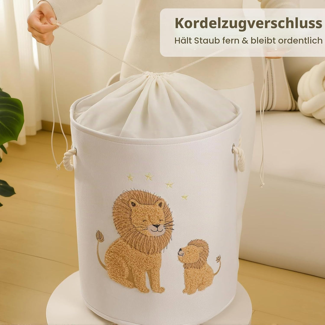 Wäschekorb Kinderzimmer Rund 58L Extra Gross Wäschesammler, Faltbar Wäschekörbe mit Deckel, Spielzeu