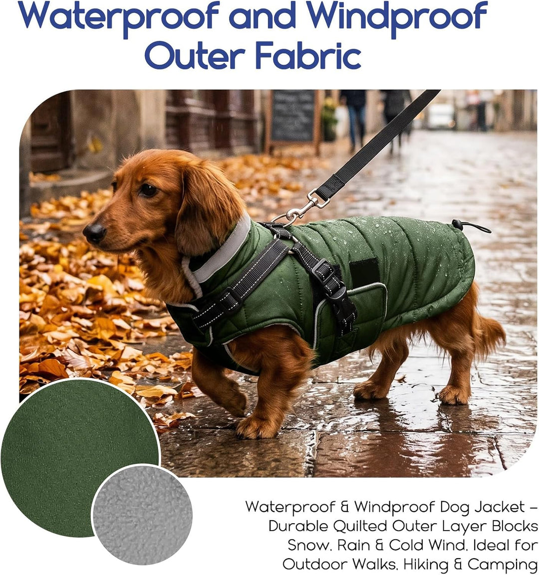 ASENKU Hundemantel für Kleine Hunde mit Geschirr, Warme Fleece Hundemantel Winter Wasserdicht Mit Br