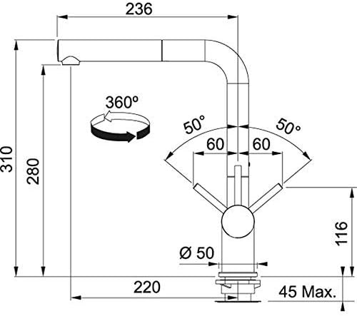 Franke 115.0373.890 Fragranite Spültischbatterie mit Zugsauslauf Active Plus Pull-Out, anthrazit, An