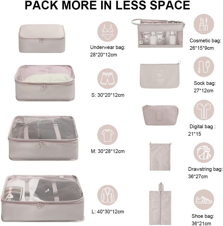 OSDUE Koffer Organizer Set 9-teilig, Packing Cubes, Wasserdichte Reise Kleidertaschen, Packtaschen f