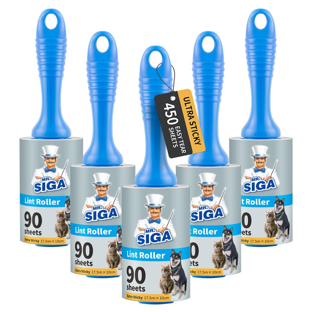 MR.SIGA Extra Sticky Lint Roller,Fusselrolle Fusselentferner Tierhaar-Fusselroller mit einfachen Auf