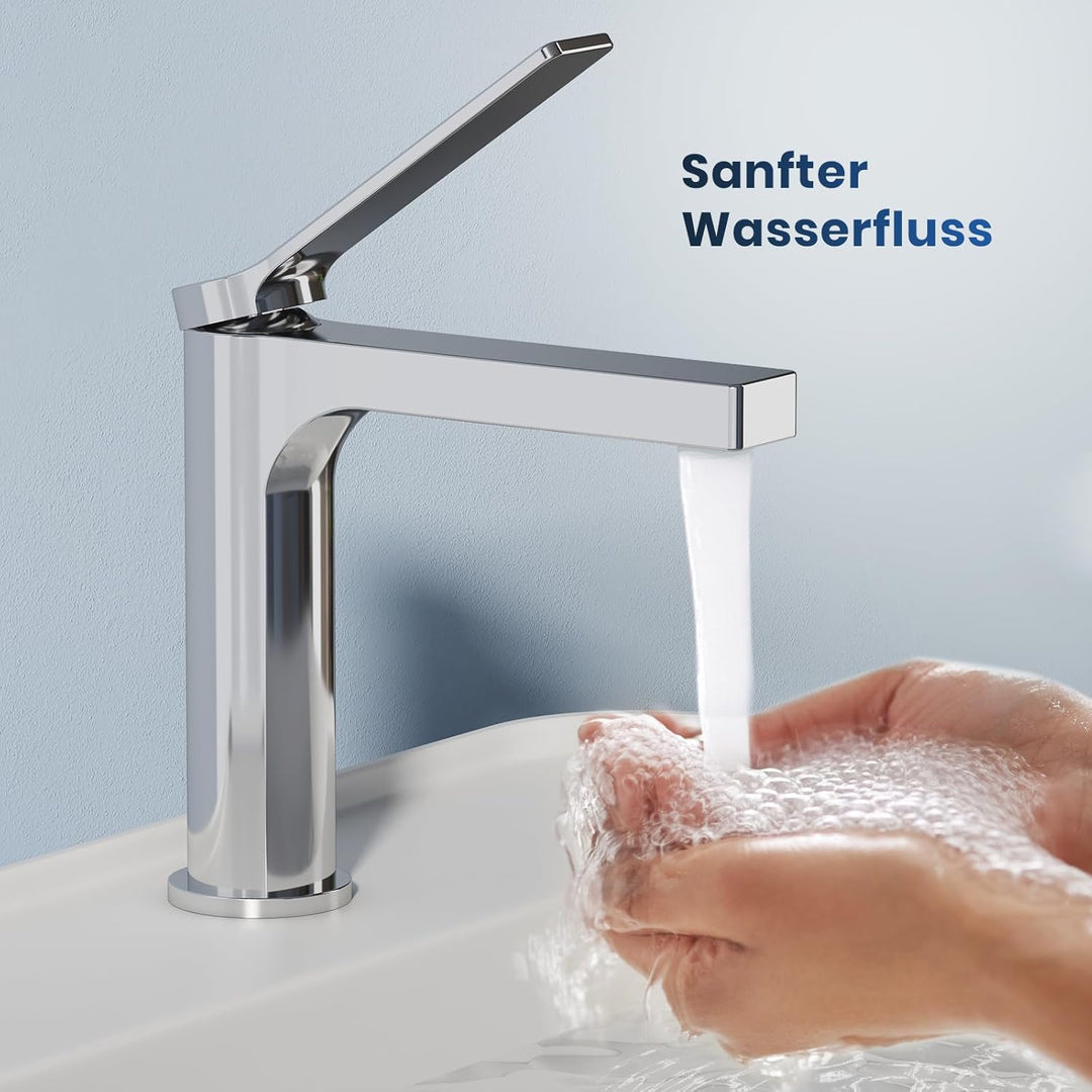 EMKE Wasserhahn Bad Chrom, 195 x 173 x 46 mm, Messing, Keramikkartusche, Badarmatur, Mischbatterie W