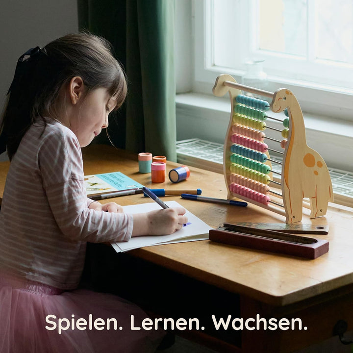 Twig & Leaf Rechenschieber für Kinder aus Holz, Dinosaurier Abakus Montessori Spielzeug zum Rechnen