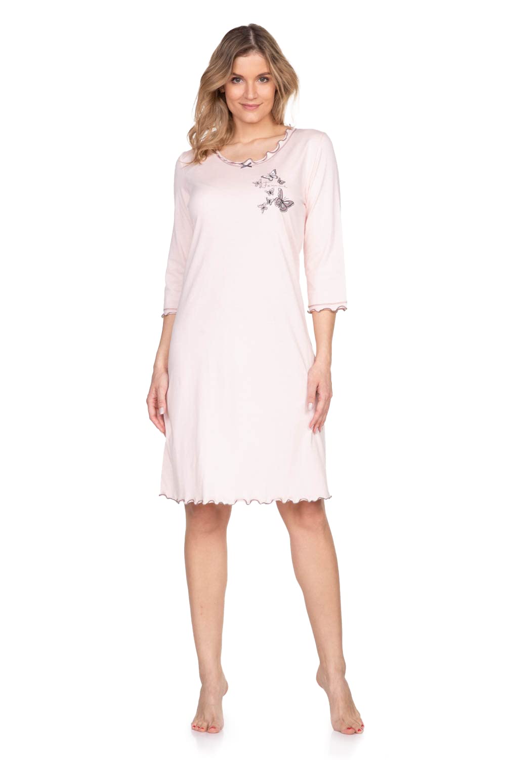 e.Femme® Damen Nachthemd 275 mit 3/4 Ärmeln, aus 50% Baumwolle und 50% Modal Lachs 36, Lachs 36