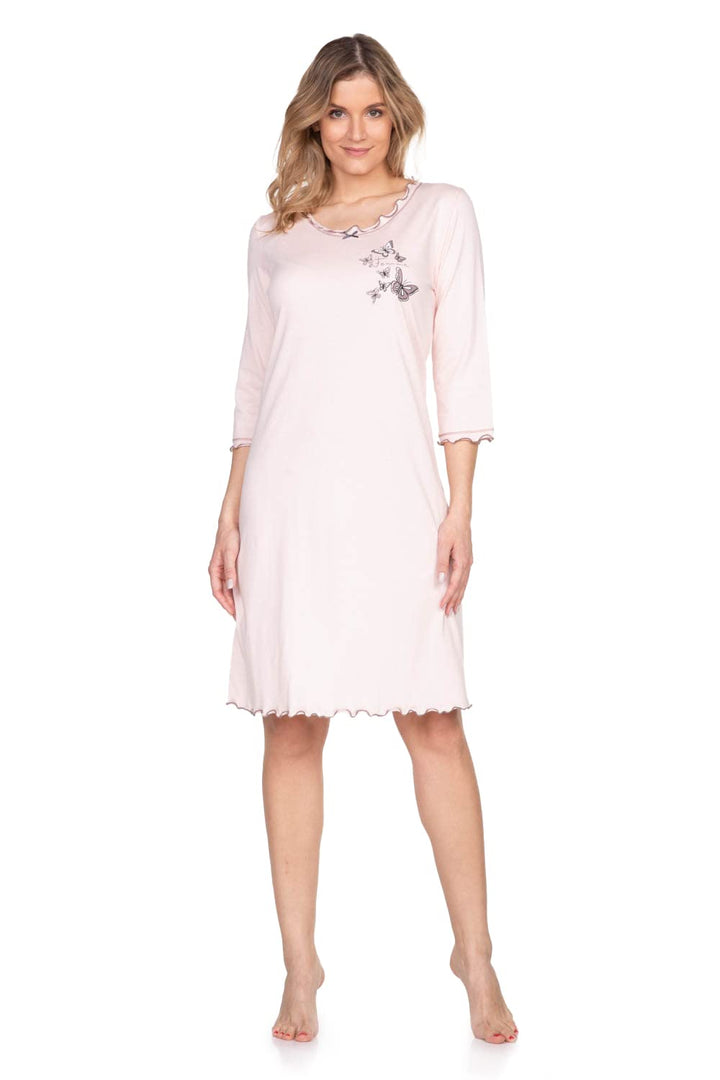 e.Femme® Damen Nachthemd 275 mit 3/4 Ärmeln, aus 50% Baumwolle und 50% Modal Lachs 36, Lachs 36