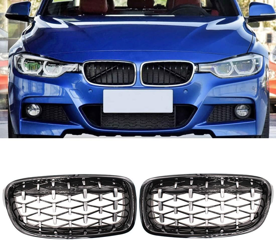 HZTWFC Schwarz Silber Auto Frontgrill Stossstangengrill Diamant Nieren Racing Grills Für BMW 3er F30