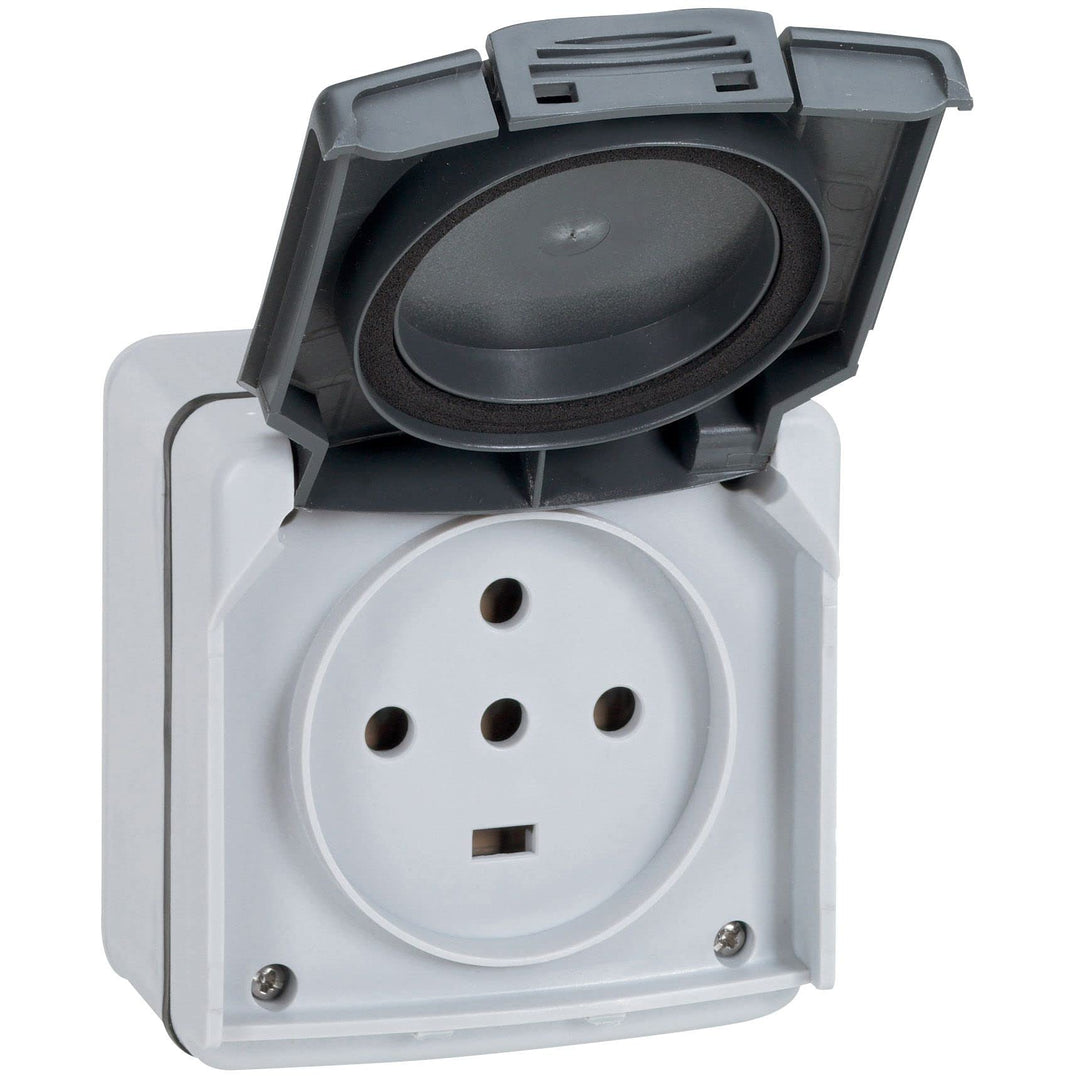 Legrand Plexo LEG91437 Wasserdichte Steckdose (IP 55), 3 Kontakte, Schutzleiter und Nullleiter, 20 A