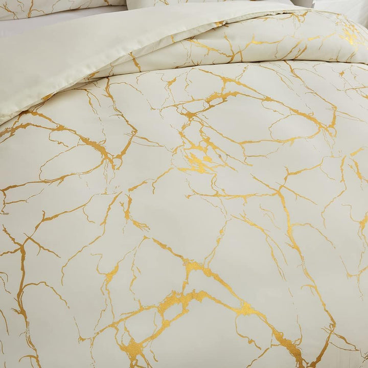 Bettwäsche 135x200 2er Set Beige Gold Aesthetic Marmor Microfaser Bettwäsche Set Luxus Modern Bettbe