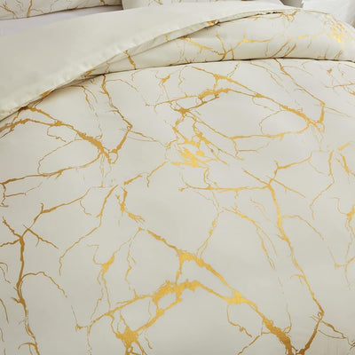 Bettwäsche 135x200 2er Set Beige Gold Aesthetic Marmor Microfaser Bettwäsche Set Luxus Modern Bettbe