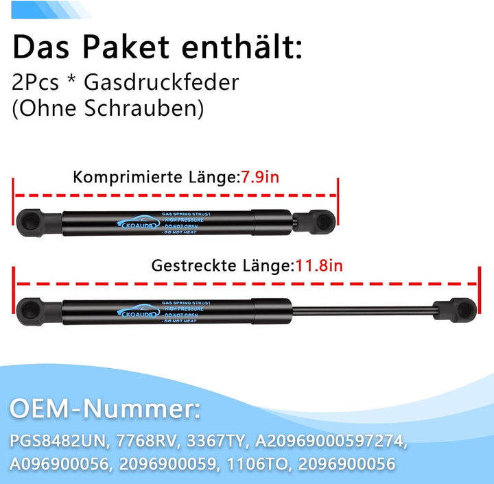 Koaudb 2Pcs Gasfeder Heckklappendämpfer für Mercedes-Benz CLK Cabriolet (A209)-Verdeck Gasdruckdämpf