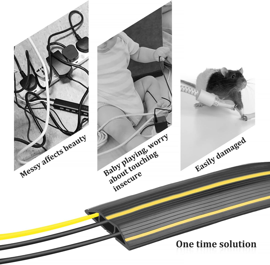 CPROSP Boden Kabelbrücke Schwarz und Gelb, 200 cm x 8,3 cm, 3 Kanäle, Boden Kabelabdeckung aus Gummi