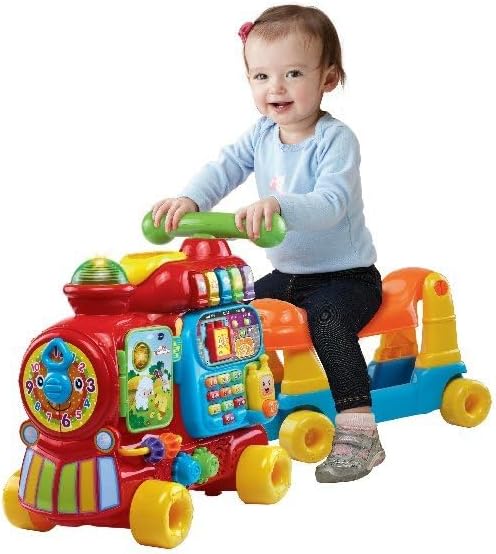 VTech Baby ABC-Eisenbahn – Rutschfahrzeug, Zieh- oder Laufwagen und Spielboard mit Zahlen, Buchstabe