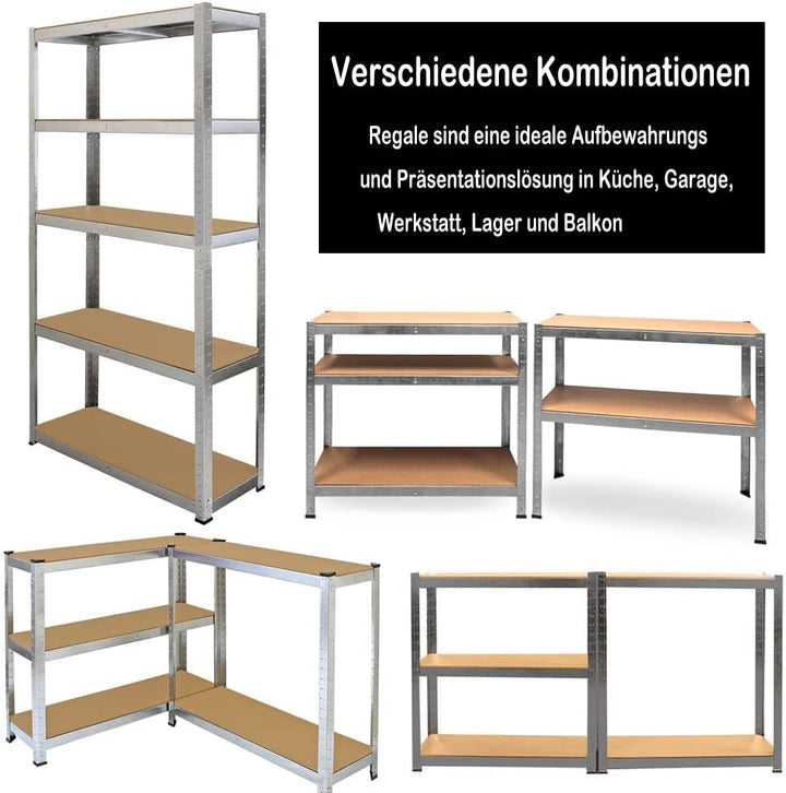 AUTOFU 5 Stöckiges Schwerlastregal Regal, Lagerregal Garagenregal, Metallregal Verzinkt - 170cm x 75