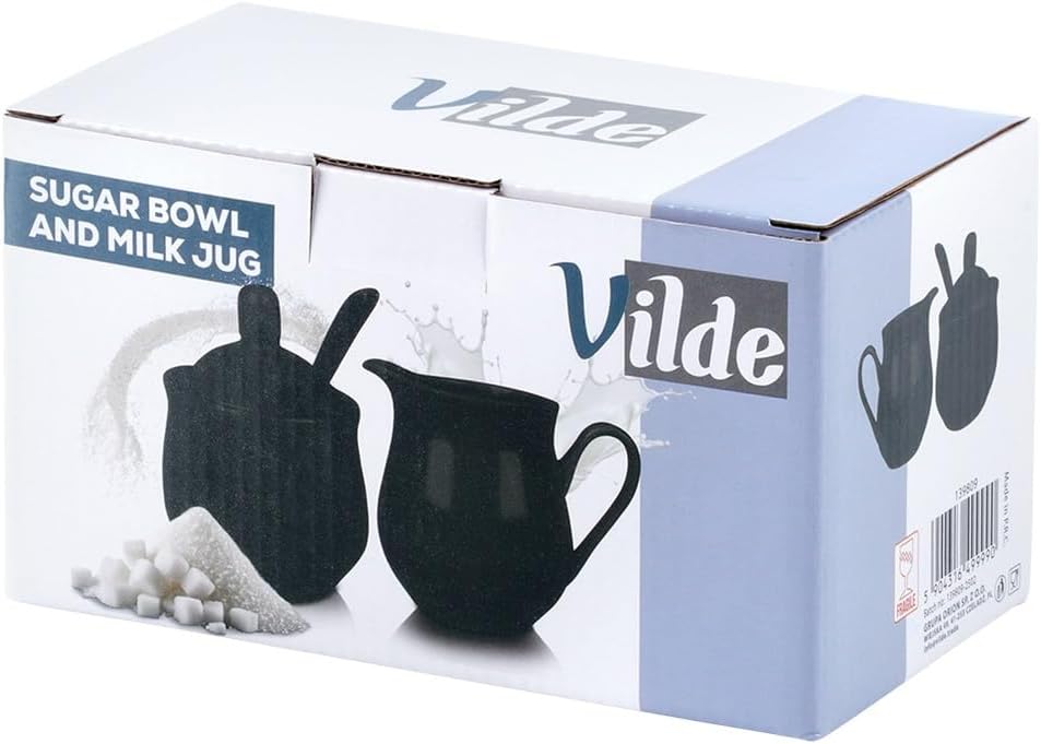 Vilde Milchkännchen und Zuckerdose Set aus Porzellan 2-teilig mit Deckel Löffel Schwarz - Modern Kaf