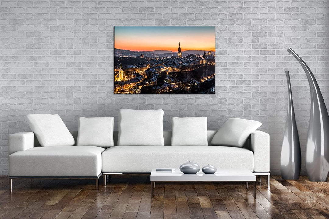 verschneites Bern in der Schweiz Format: 80x60 als Leinwand, Motiv fertig gerahmt auf Echtholzrahmen