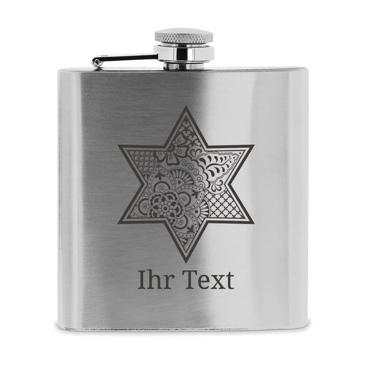 personalisierbarer Flachmann aus Edelstahl mit Name – Stern Zentangle – Taschenflasche mit Wunschgra