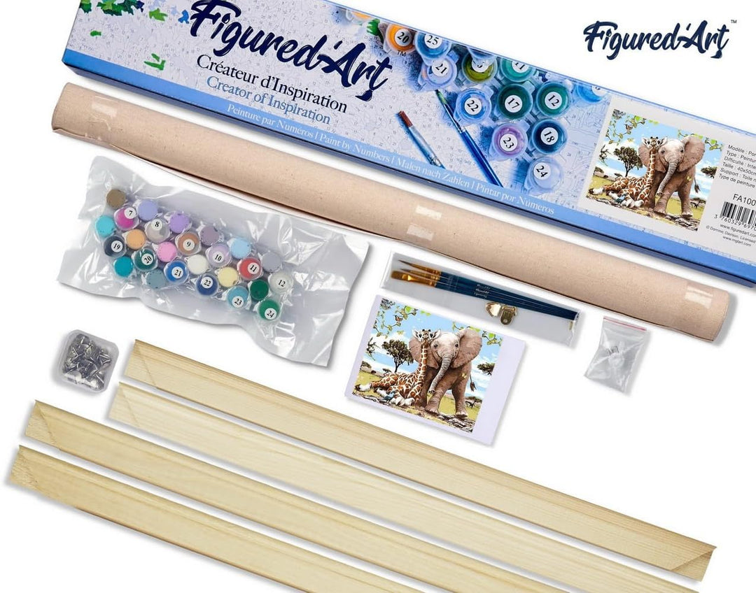 Figured'Art Malen Nach Zahlen Erwachsene Mit Rahmen Elefant und Giraffe - Paint by Numbers Basteln D