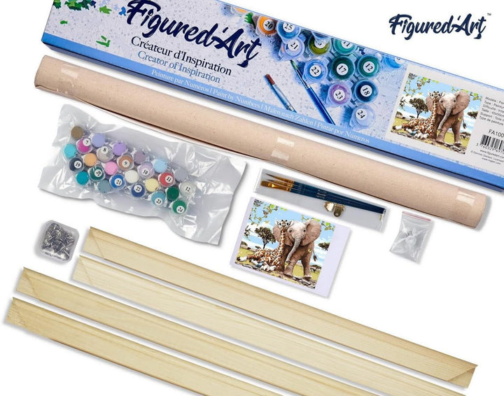 Figured'Art Malen Nach Zahlen Erwachsene Mit Rahmen Elefant und Giraffe - Paint by Numbers Basteln D