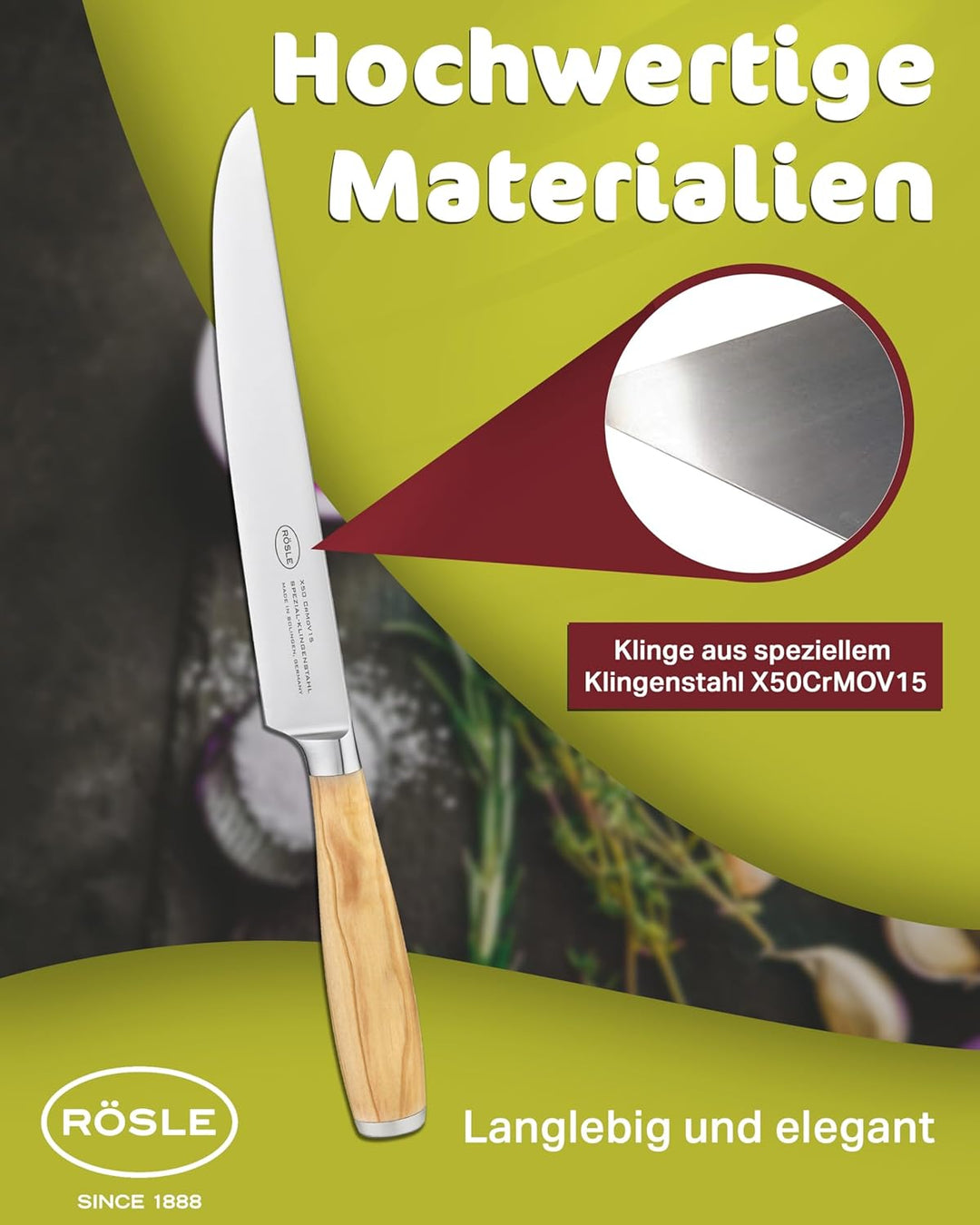 Rösle Fleischmesser Artesano, Hochwertiges Küchenmesser zum Schneiden aller Arten von Fleisch, Tranc