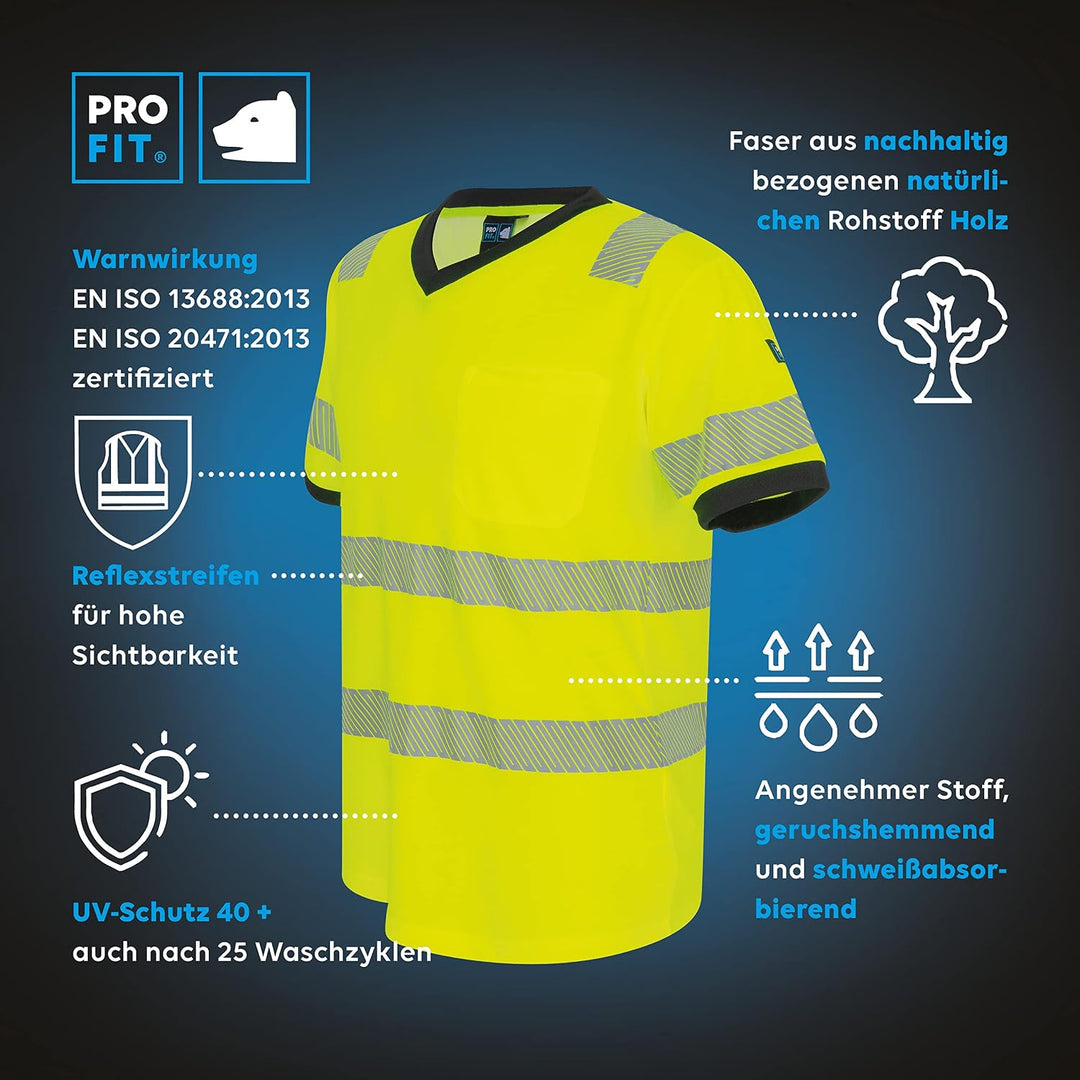 PRO FIT Warnschutz T-Shirt – Atmungsaktiv, Arbeits-Shirt, Allergiker geeignet, Herren, Damen, Reflex