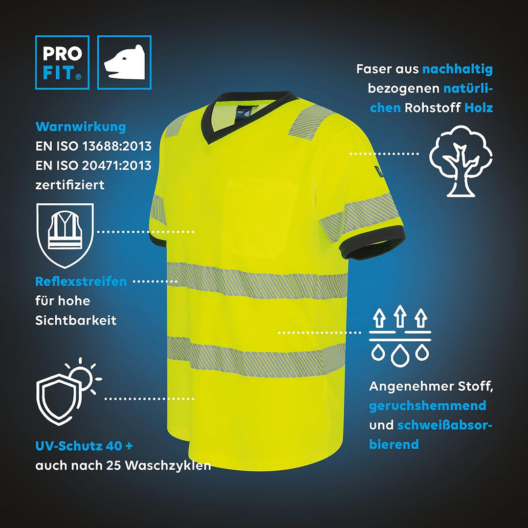 PRO FIT Warnschutz T-Shirt – Atmungsaktiv, Arbeits-Shirt, Allergiker geeignet, Herren, Damen, Reflex
