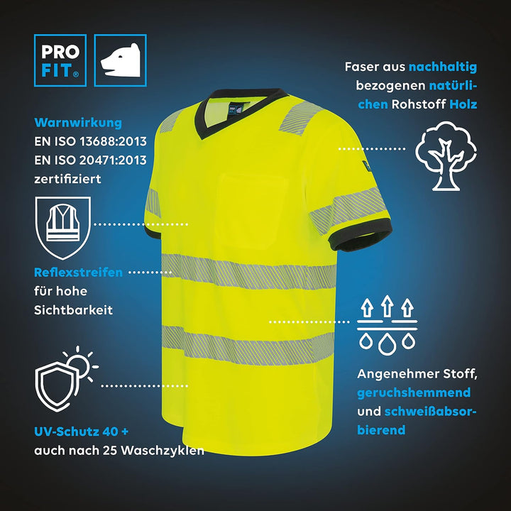 PRO FIT Warnschutz T-Shirt – Atmungsaktiv, Arbeits-Shirt, Allergiker geeignet, Herren, Damen, Reflex