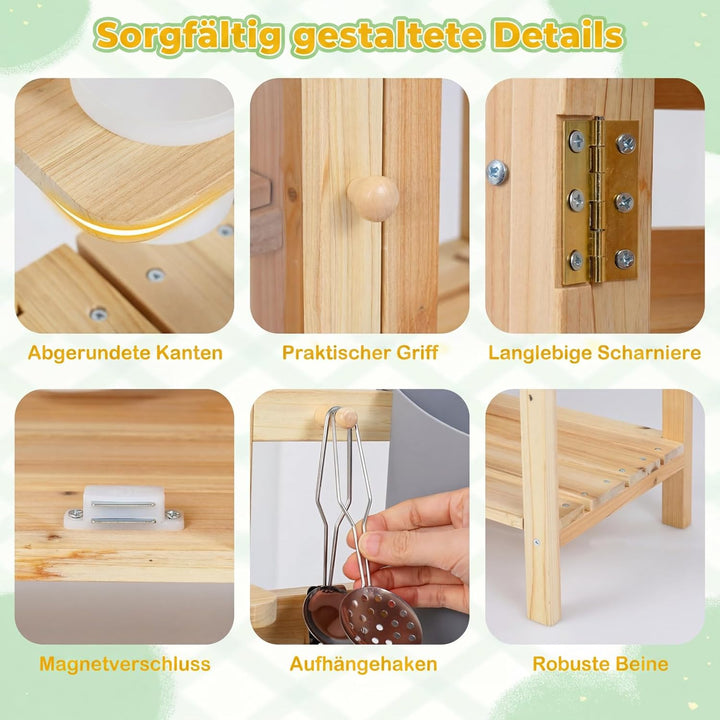COSTWAY Matschküche Kinder, Outdoor Spielküche mit Herd, Spüle, Wassertank, Pflanztöpfen und Kreidet