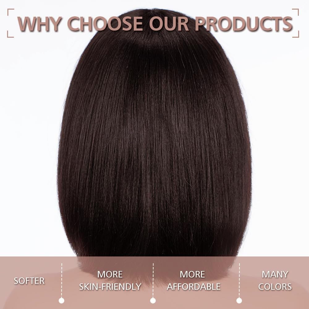YEESHEDO Damen Dunkelbraun Kurze Bob Gerade Haar Perücken mit Pony Hitzebeständige Synthetische Bunt