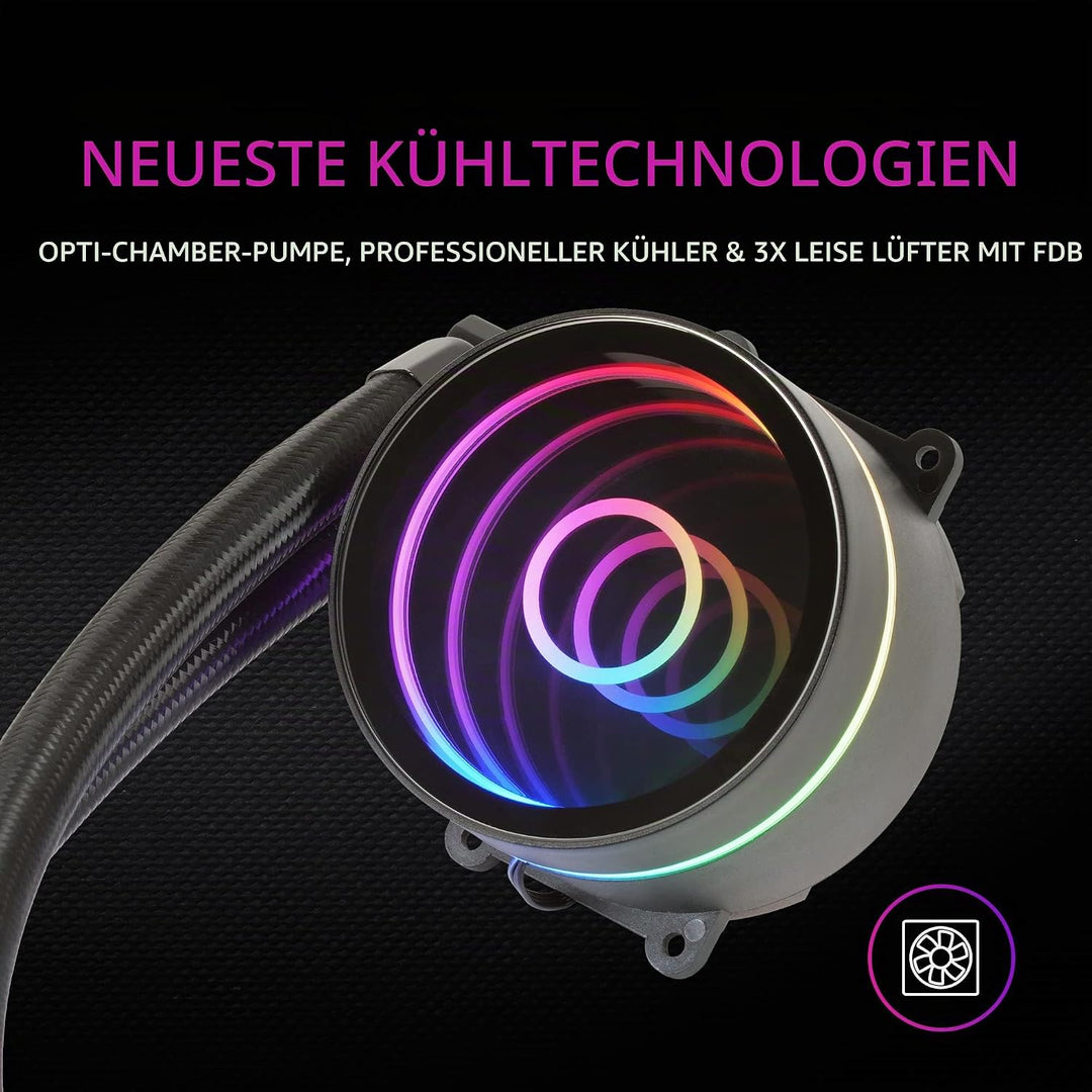 MarsGaming ML-ONE360 Schwarz, CPU Wasserkühlung, TDP 550W, Infinity Mirror, 3 Silent FRGB Lüfter, Un