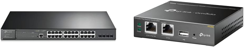 TP-Link TL-SG3428MP 28-Port Gigabit L2+ Managed Switch mit 24 PoE+ Ports, Schwarz, v2.0 & OC200 Omad