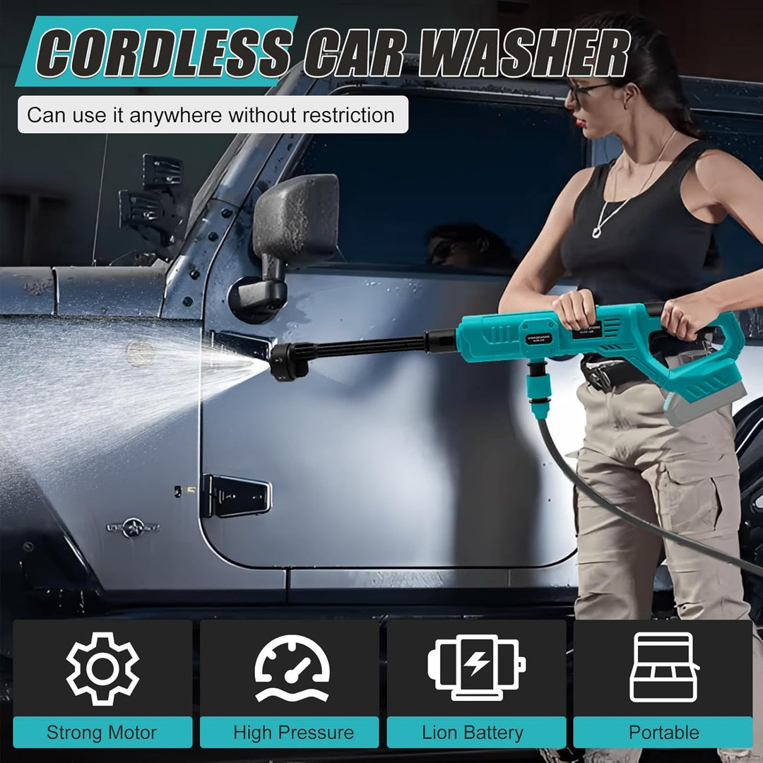 Makita 18V Kabelloser Hochdruckreiniger mit Multi-Sprühdüse, 5M Schlauch, Schaumkrug für Auto, Terra