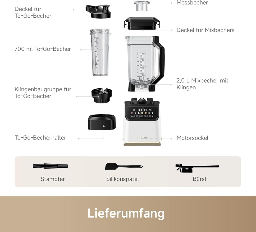 Dreame BlendLogic™ Hochleistungs-Mixer, iDetect™-Technologie, 2 Tritan™ Mixbecher (2,0 L & 700 mL),
