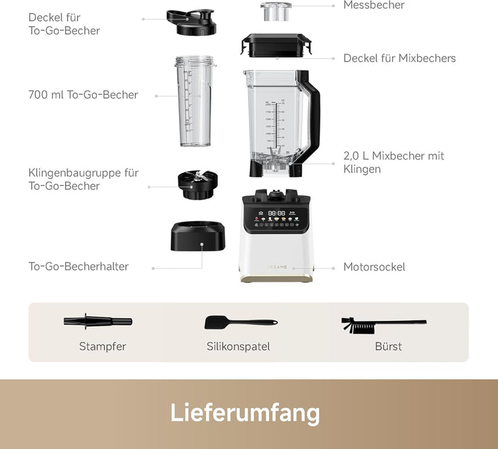 Dreame BlendLogic™ Hochleistungs-Mixer, iDetect™-Technologie, 2 Tritan™ Mixbecher (2,0 L & 700 mL),